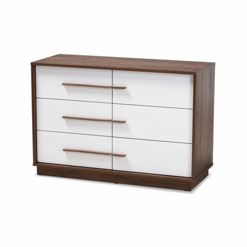 Levan Home Mette Mid-Century 6-Drawer Wood Dresser in White and Walnut Perspective: back
