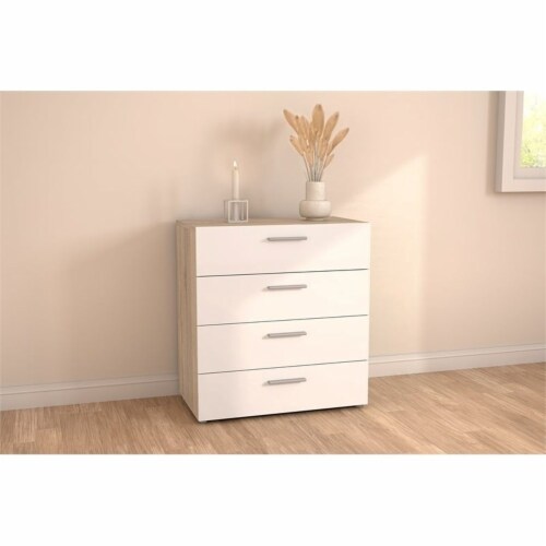 Levan Home Contemporary 4 Drawer Engineered Wood Chest in Oak /White Perspective: back