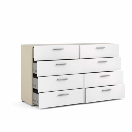 Levan Home Engineered Wood 8 Drawer Double Dresser in Oak/White High Gloss Perspective: back