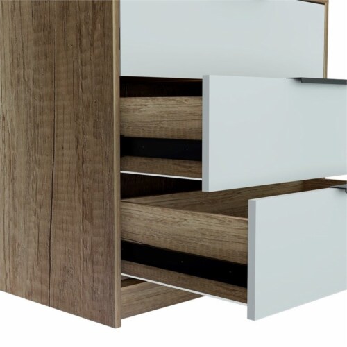 Levan Home 3 Drawer Bedroom Chest Dresser in White & Light Oak Perspective: back