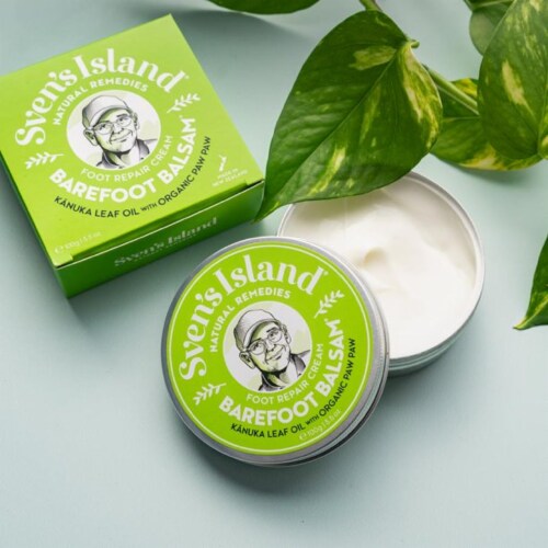 Barefoot Balsam Foot Repair Cream | Kanuka Leaf Oil with Organic Pawpaw 3.5 oz Perspective: back