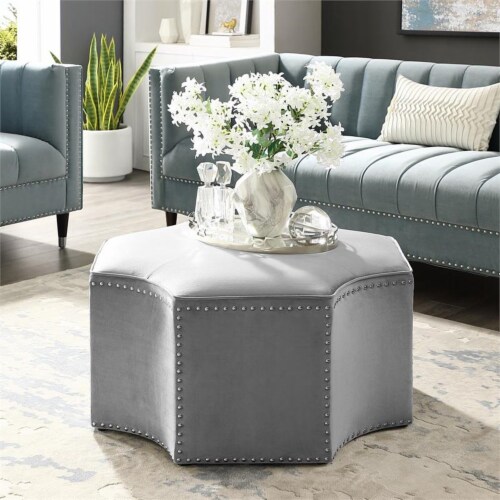 Nicole Miller NON113 02GR UE Posh Living Runrawin Velvet Octagon Cocktail Ottoman Grey Velve 1 King Soopers