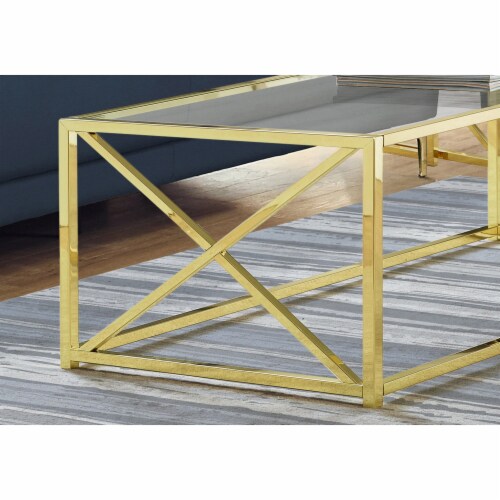 Monarch Specialties 44 Inch Modern Glass Top Metal Frame Coffee Table