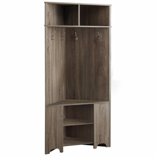 Hall Tree, Entryway, Hallway, Organizer, Storage, Coat Rack, Laminate, Brown, Perspective: back