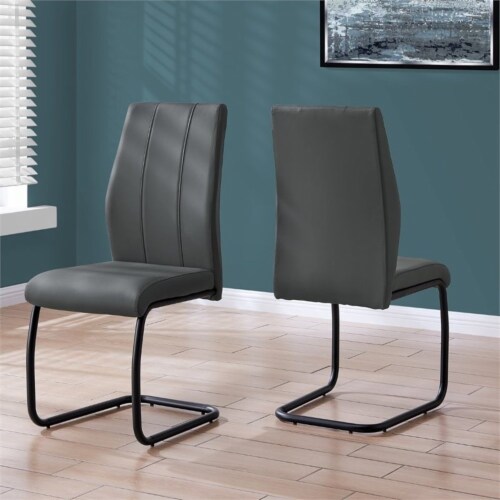 Dining Chair Set Of 2 Side Kitchen Dining Room Pu Leather Look Grey Perspective: back
