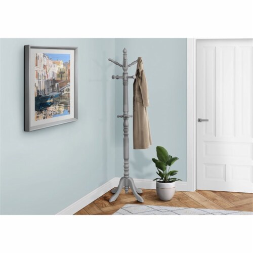 Monarch Specialties I 3179 17 x 17 x 73 in. Coat Rack - Grey Wood Traditional Style Perspective: back