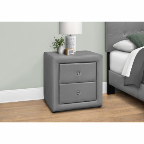 Nightstand, End, Side, Lamp, Storage Drawer, Bedroom Pu Leather Look, Grey, Transitional Perspective: back