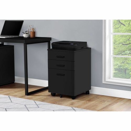 File Cabinet, Rolling Mobile, Storage Drawers, Printer Stand, Office, Work, Laminate, Black, Perspective: back