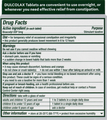 Dulcolax Laxative Tablets Perspective: back