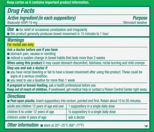 Bisacodyl 10 MG Suppository, Box of 12 - American Screening Corp