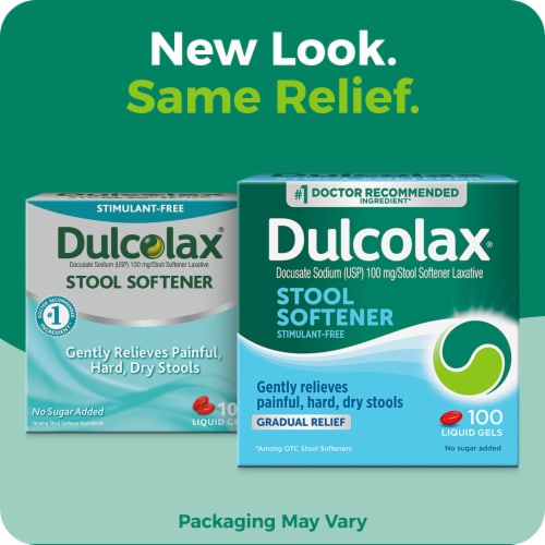 Dulcolax Stool Softener Laxative Constipation Relief Liquid Gel Capsules Docusate Sodium Perspective: back