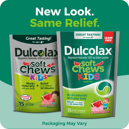 Dulcolax Kids Soft Chews Saline Laxative Constipation Relief Watermelon Magnesium Hydroxide Perspective: back