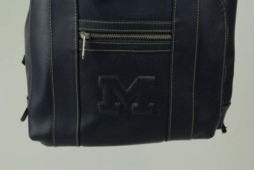 Michigan Wolverines Blue Embossed Leather Backpack Perspective: back