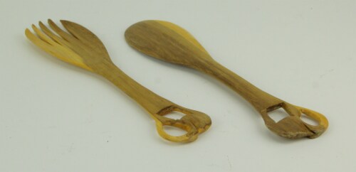 Hand Carved Wood Decorative Elephant Theme Handle Salad Server Set