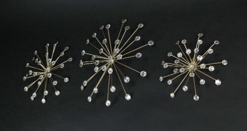 Jeweled Metal Sunburst Wall Mounted Hanging Sculpture Set of 3 