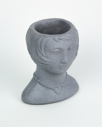 Set of 2 Roaring 20's Flapper Lady Gray Concrete Head Mini Planter 6 Inches Tall - Grey Perspective: back
