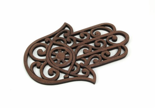 Set of 2 Hand Carved Stained Wood Hamsa Wall Hangings Plaques 11.75 Inches High - Brown Perspective: back