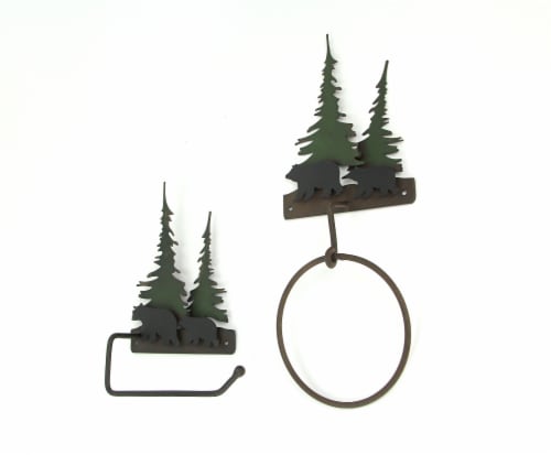 Metal Bear Forest Toilet Paper And Towel Holder Set Bathroom Wall Mounted Decor Perspective: back