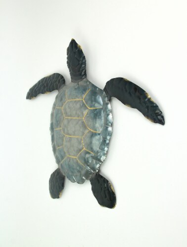 Set of 2 Blue Galvanized Metal Sea Turtle Wall Art Hanging Sculpture Home Decor Perspective: back