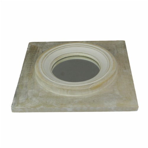 Set of 3 Natural Wood Framed Porthole Style Wall Mirrors 12 Inches Square Perspective: back