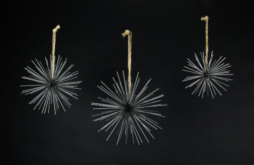 Silver Metal Bursting Star Decorative Hanging Ornaments Set of 3 Rope Hangers Perspective: back