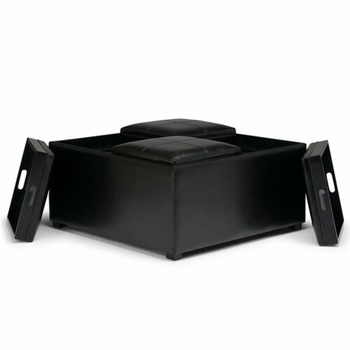Atlin Designs Faux Leather Coffee Table Ottoman in Black Perspective: back