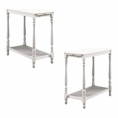 Home Square Slade Wood End Table with Tray in White (Set of 2) Perspective: back