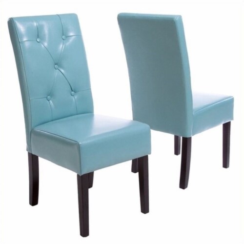 Brika Home Faux Leather Tufted Dining Side Chair in Teal Blue Set