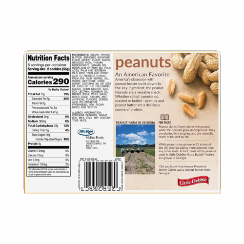 Little Debbie Peanut Butter Crunch Bars, 6 Boxes, 72 Twin Wrapped Crunchy PB Snacks Perspective: back