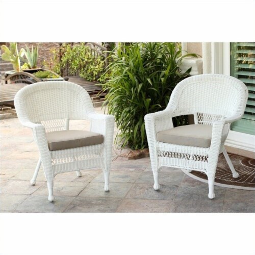 Jeco Wicker Chair in White with Tan Cushion Set of 2 1 Baker s