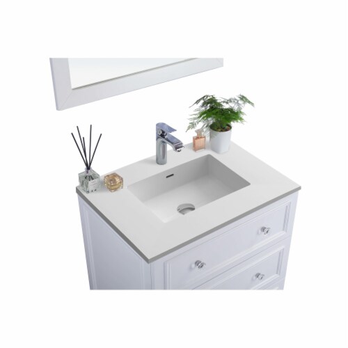 Luna - 30 - White Cabinet + Matte White VIVA Stone Solid Surface Countertop Perspective: back