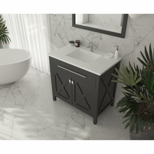 Wimbledon - 36 - Espresso Cabinet + Matte White VIVA Stone Solid Surface Countertop Perspective: back
