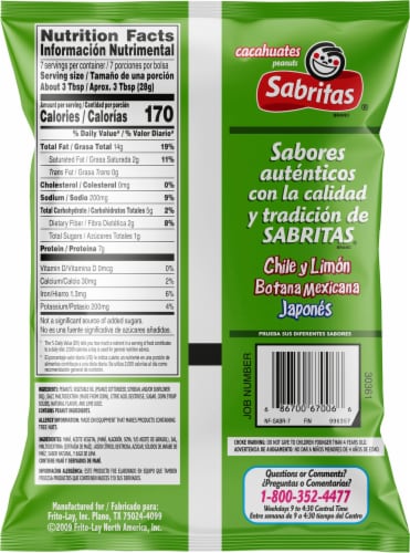 Sabritas® Salt & Lime Flavored Peanuts Perspective: back