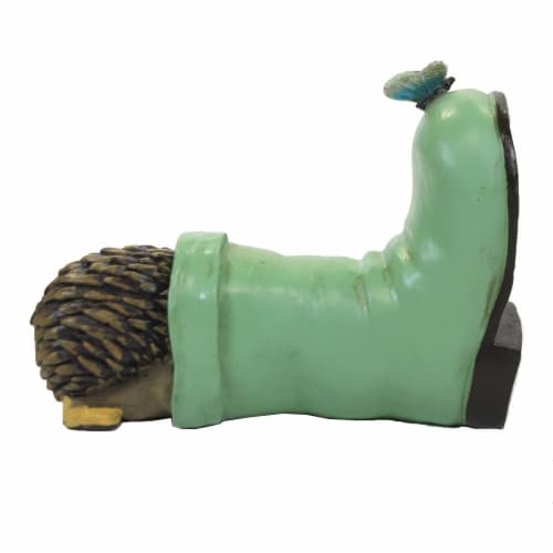 Home & Garden Rainboot And Hedgehog Polyresin Yard Decor A6188 Green Perspective: back