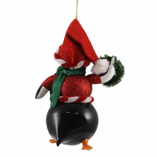 De Carlini Penguin In Santa Hat & Vest Ornament Italian Christmas Bird A2162 Red Perspective: back