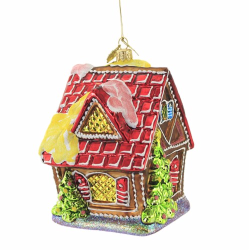 Huras Cotton Candy Gingerbread House Glass Ornament Candy Cane Gum Drop S748a Perspective: back