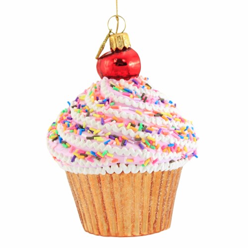 Huras Rainbow Sprinkled Cupcake Glass Ornament Sweets Pastry Cake S543 Perspective: back
