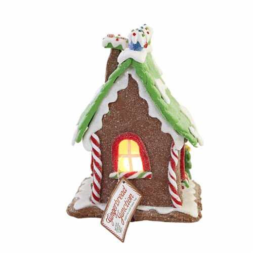 Christmas Gingerbread House With Led Clay Table Top Lighted Gbj0021 Green Perspective: back