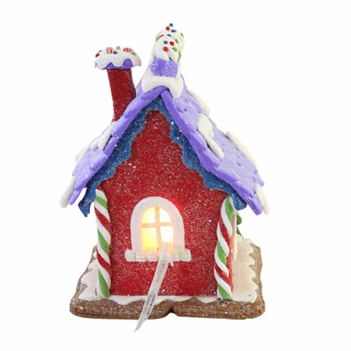 Christmas Gingerbread House With Led Clay Table Top Lighted Gbj0021 Purple Perspective: back