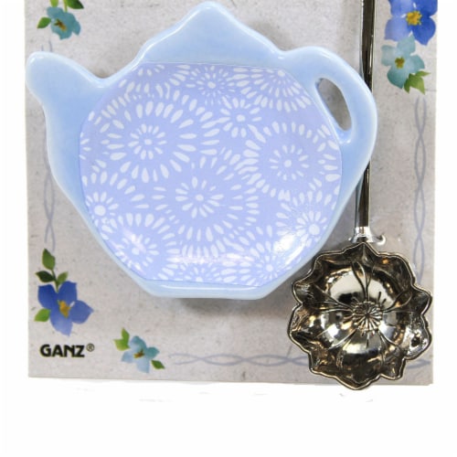 Tabletop Teabag Holder & Spoon Set Ceramic Mother's Day Er61860 Blue Perspective: back