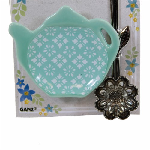 Tabletop Teabag Holder & Spoon Set Ceramic Mother's Day Er61860 Green Perspective: back