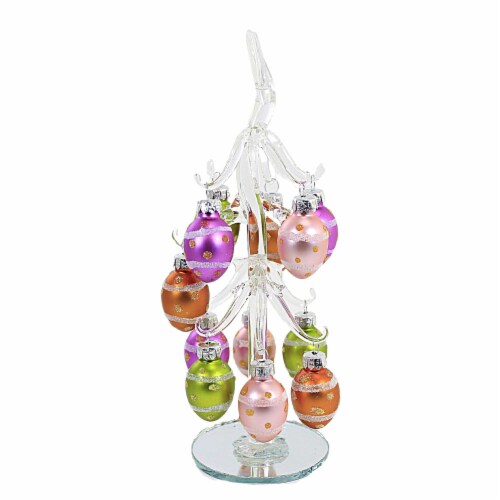 Easter Easter Tree W/Ornaments Set Glass Glitter Accents Ea16280 Dots/Stripes Perspective: back