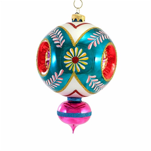 Sbk Gifts Holiday Floral Teal Triple Reflector Ornament Teardrop Christmas Sbk221106 Perspective: back