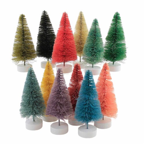 Christmas Rainbow Trees Set/12 Small Br Plastic Mulitcolor Bottle Brush Ms436s Perspective: back