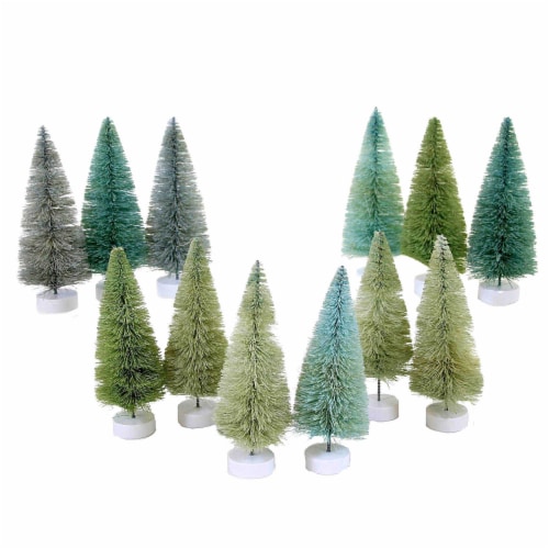 Christmas Winter Green Trees Set 12 Plastic Bottle Brush Neutral Ms436lwg Perspective: back