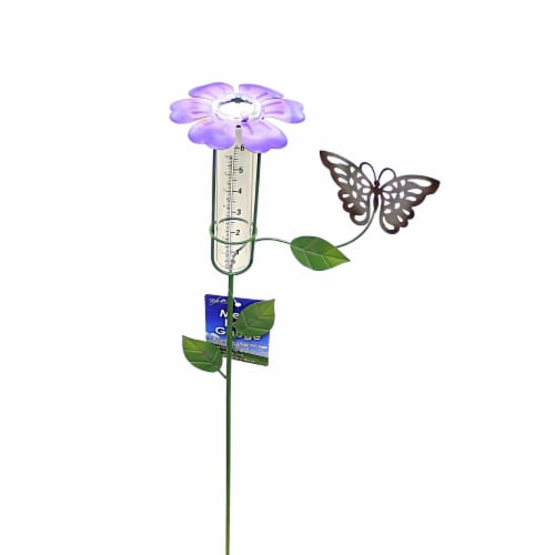 Home & Garden Flower Top Rain Guage Metal Yard Decor Stake Ge410 Purple Perspective: back