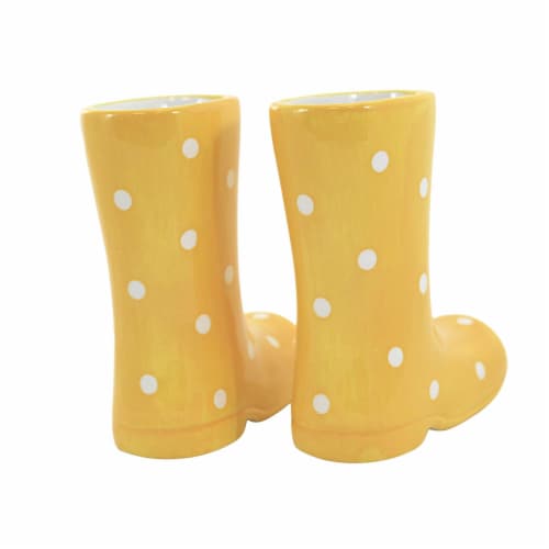 Home Decor Rain Boot Bud Vase Dolomite Wellies Polka Dots A5227 Yellow Perspective: back