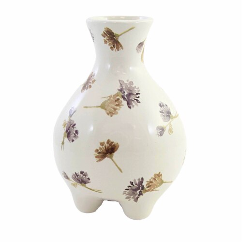 Home Decor Cottage Floral Vase Dolomite Footed Flowers A7007 Gray Perspective: back