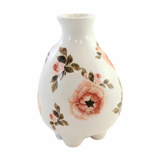 Home Decor Cottage Floral Vase Dolomite Footed Flowers A7007 Pink Perspective: back