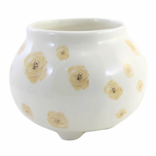 Home Decor Cottage Floral Vase Dolomite Footed Flowers A7007 Yellow Perspective: back